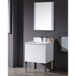 Monaco Modern 24″ Bathroom Vanity Set with Mirror and Chrome Legs, Matte White