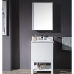 Monaco Modern 24″ Bathroom Vanity Set with Mirror and Wood Legs, Matte White