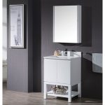 Monaco Modern 24″ Bathroom Vanity Set with Mirror and Wood Legs, Matte White