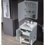 Monaco Modern 24″ Bathroom Vanity Set with Mirror and Wood Legs, Matte White