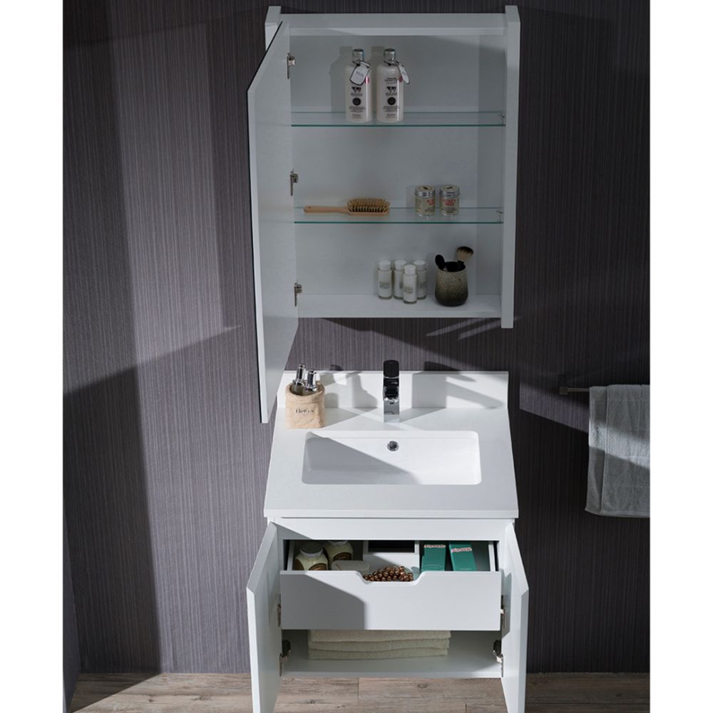 Monaco Modern 24" Wall Mount Bathroom Vanity Set with Medicine Cabinet, Matte White