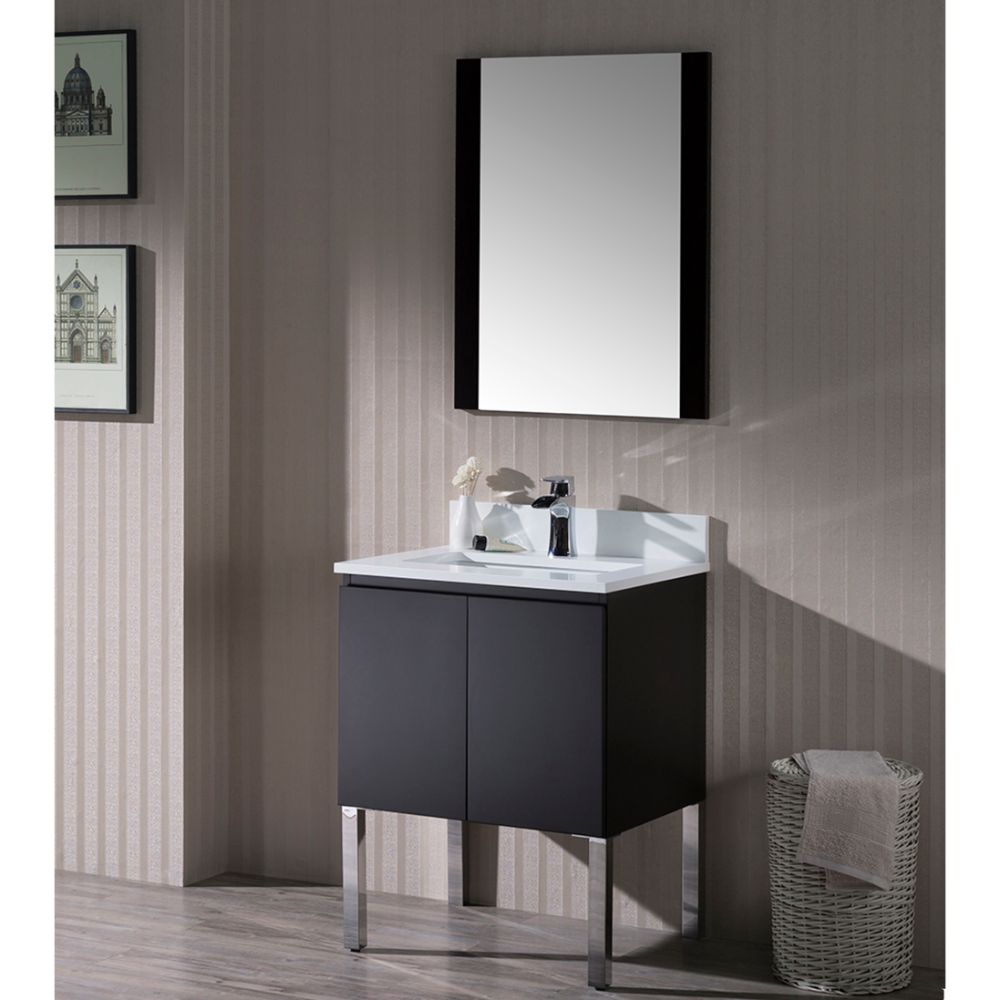 Monaco Modern 24" Bathroom Vanity Set with Mirror and Chrome Legs, Espresso