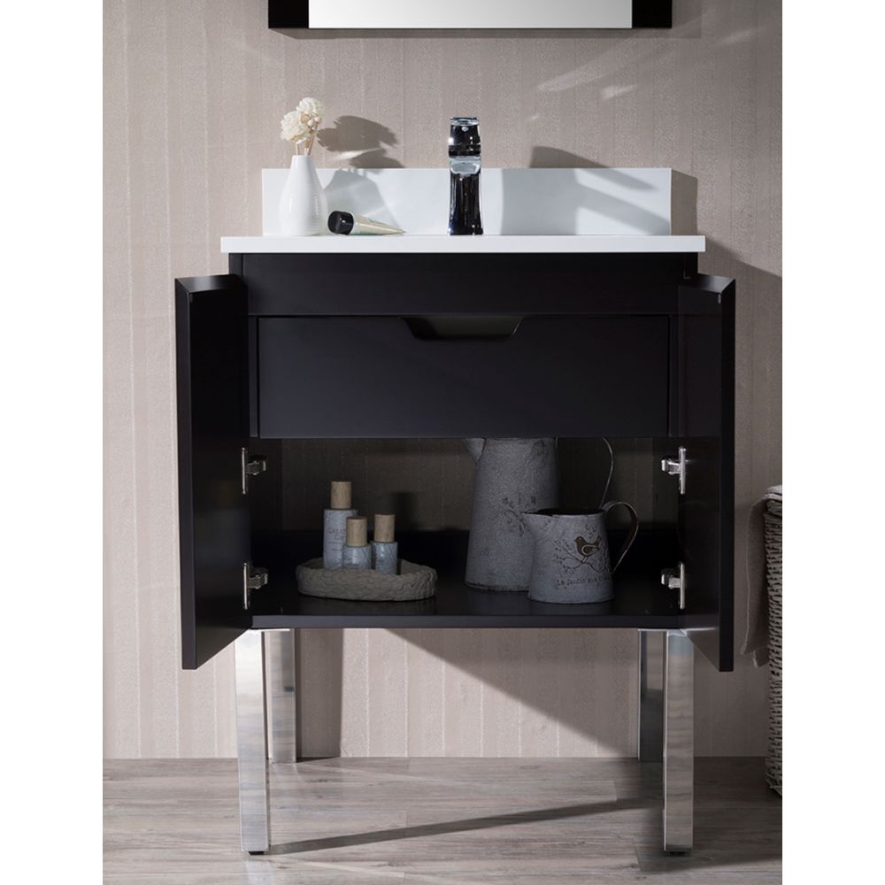 Monaco Modern 24" Bathroom Vanity Set with Mirror and Chrome Legs, Espresso