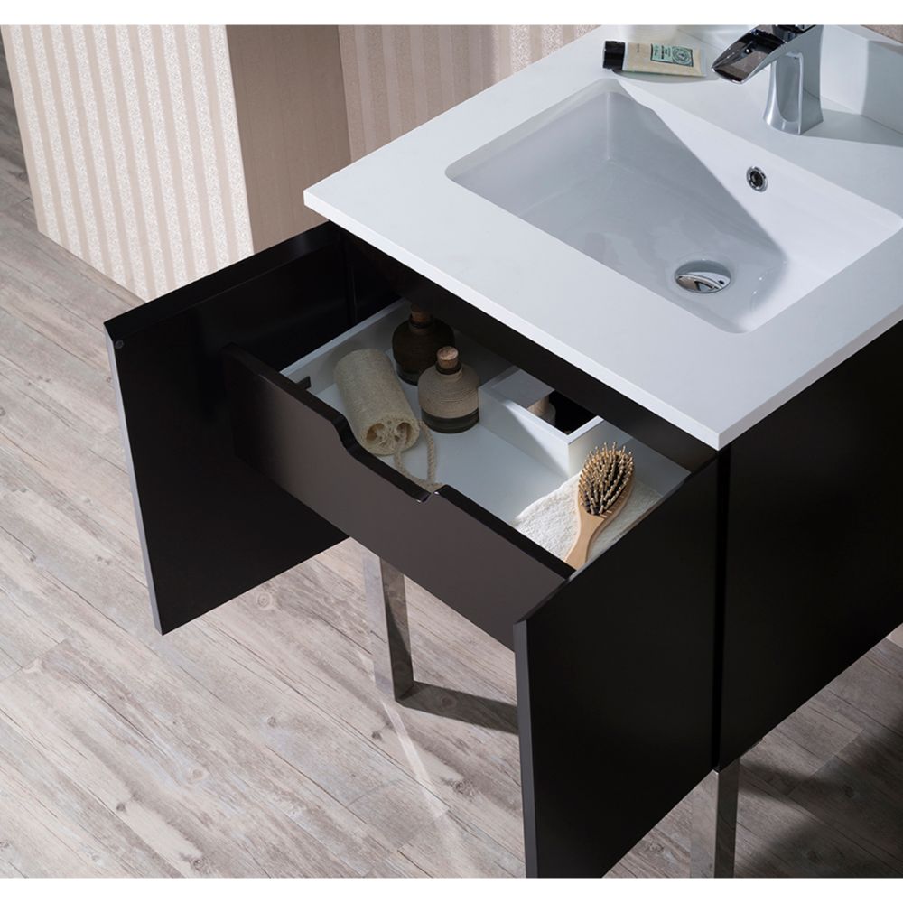 Monaco Modern 24" Bathroom Vanity Set with Mirror and Chrome Legs, Espresso