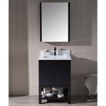 Monaco Modern 24″ Bathroom Vanity Set with Mirror and Wood Legs, Espresso
