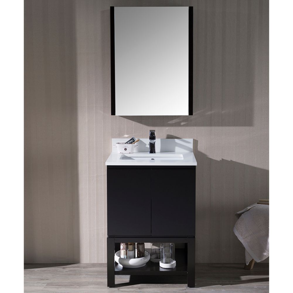 Monaco Modern 24" Bathroom Vanity Set with Mirror and Wood Legs, Espresso Monaco Modern 24" Bathroom Vanity Set with Mirror and Wood Legs, Espresso