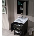 Monaco Modern 24″ Bathroom Vanity Set with Mirror and Wood Legs, Espresso