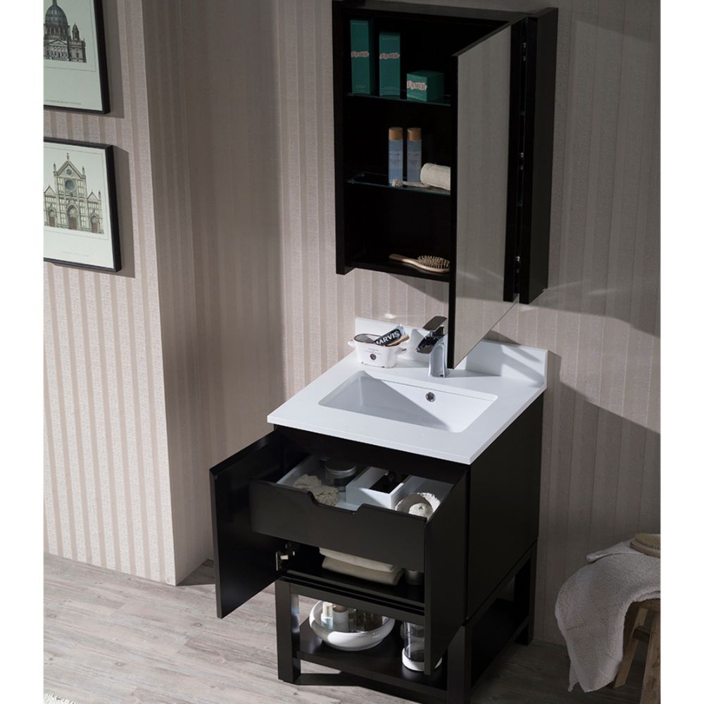 Monaco Modern 24" Bathroom Vanity Set with Mirror and Wood Legs, Espresso