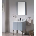 Monaco Modern 24″ Bathroom Vanity Set with Mirror and Chrome Legs, Metal Grey