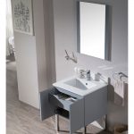 Monaco Modern 24″ Bathroom Vanity Set with Mirror and Chrome Legs, Metal Grey