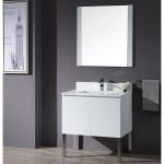 Monaco Modern 30″ Matte White Bathroom Vanity Set with Mirror and Chrome Legs
