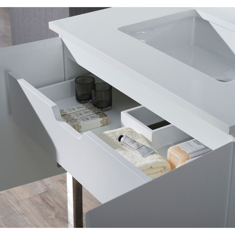 Monaco Modern 30" Matte White Bathroom Vanity Set with Mirror and Chrome Legs