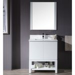 Monaco Modern 30″ Matte White Bathroom Vanity Set with Mirror and Wood Legs