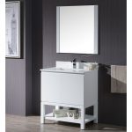 Monaco Modern 30″ Matte White Bathroom Vanity Set with Mirror and Wood Legs