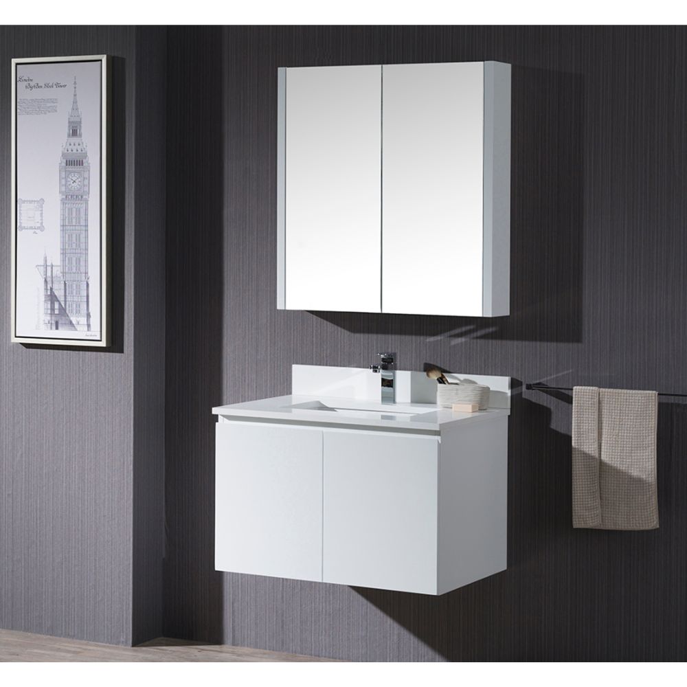 Monaco Modern 30" Matte White Wall Mount Bathroom Vanity Set with Medicine Cabinet