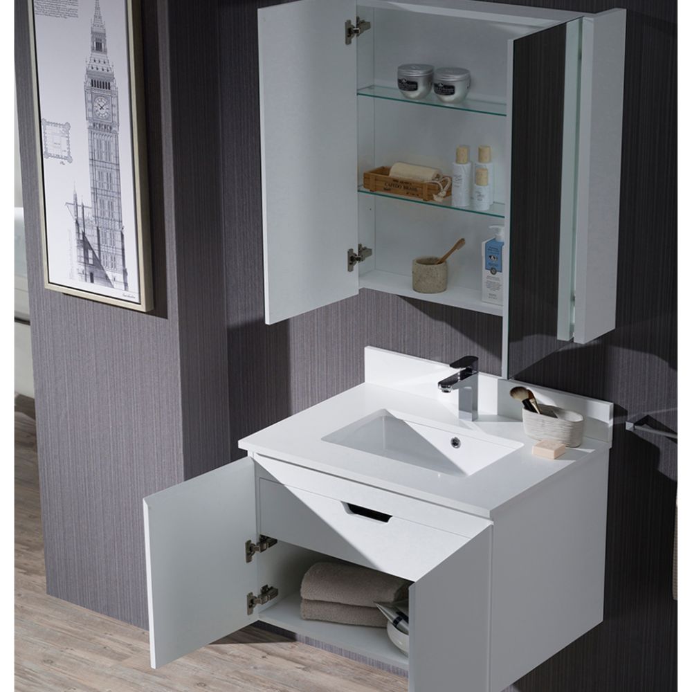 Monaco Modern 30" Matte White Wall Mount Bathroom Vanity Set with Medicine Cabinet
