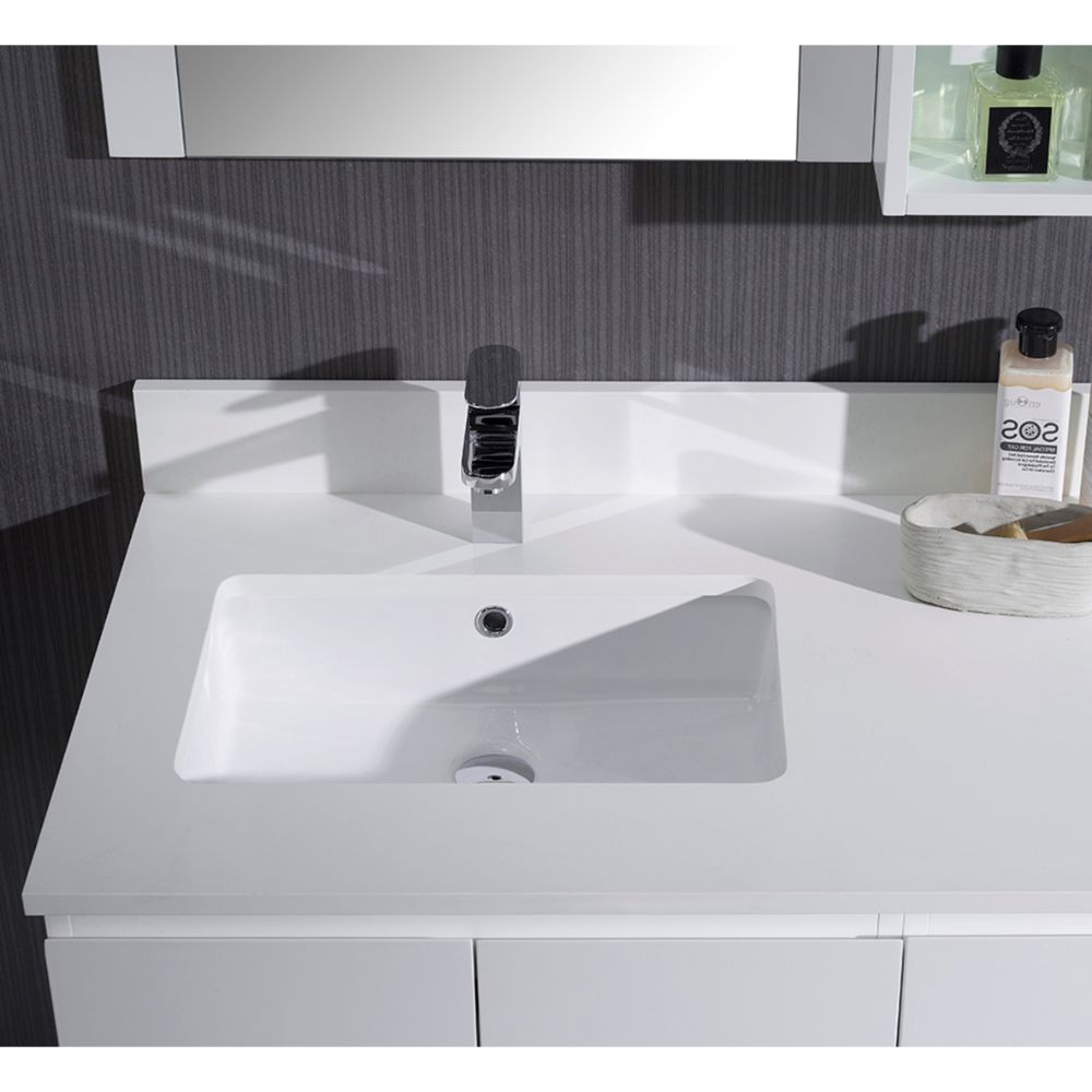 Monaco Modern 36" Matte White Wall Mount Left Bathroom Vanity Set with Mirror and Wall Cabinet
