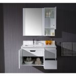 Monaco Modern 36″ Matte White Wall Mount Left Bathroom Vanity Set with Mirror and Wall Cabinet