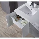 Monaco Modern 36″ Matte White Wall Mount Left Bathroom Vanity Set with Mirror and Wall Cabinet