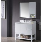 Monaco Modern 36″ Matte White Left Bathroom Vanity Set with Mirror, Wall Cabinet and Wood Legs