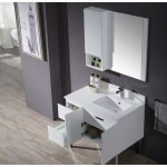 Monaco Modern 36″ Matte White Right Bathroom Vanity Set with Mirror, Wall Cabinet and Chrome Legs