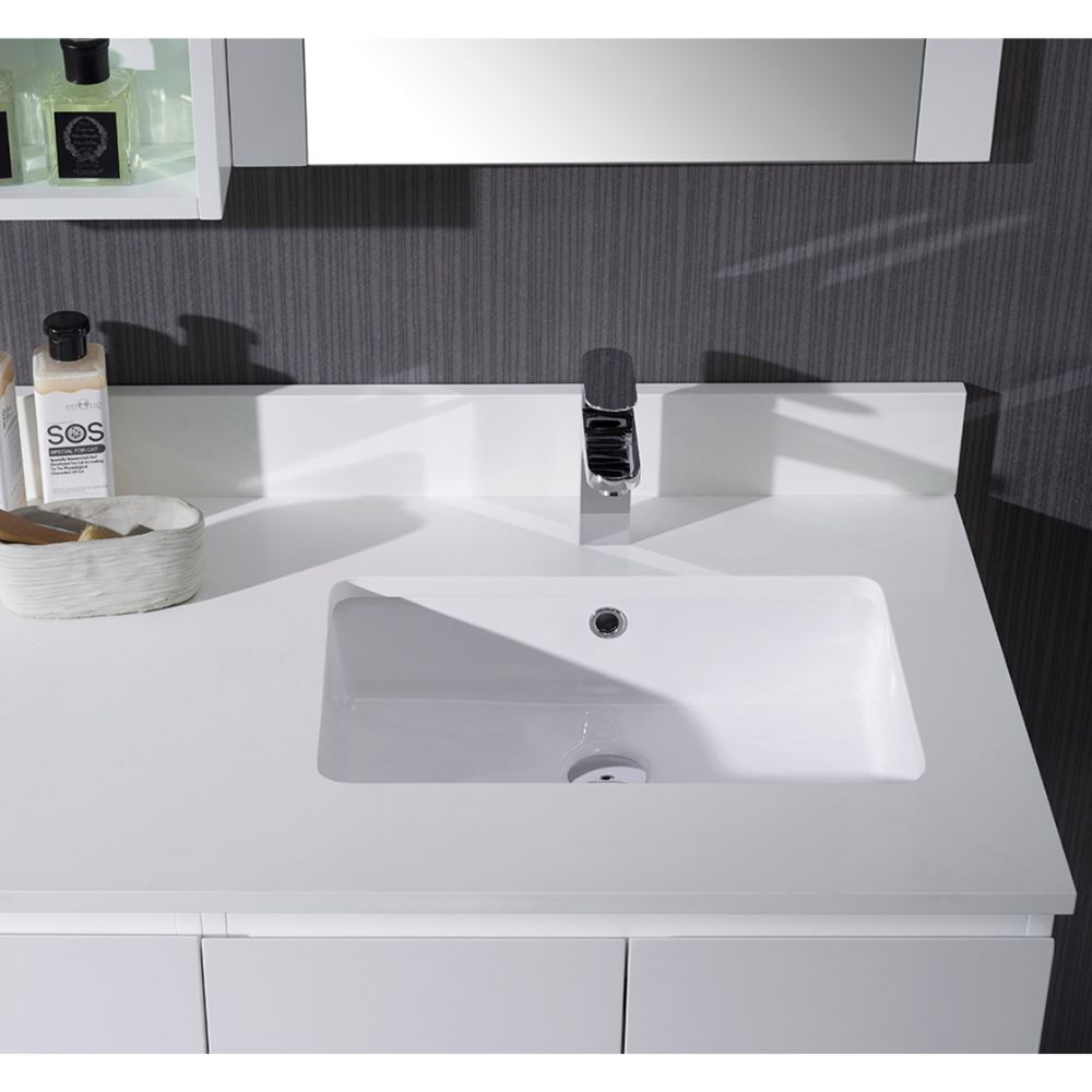 Monaco Modern 36" Matte White Right Bathroom Vanity Set with Mirror, Wall Cabinet and Chrome Legs