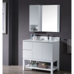 Monaco Modern 36″ Matte White Right Bathroom Vanity Set with Mirror, Wall Cabinet and Wood Legs