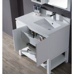 Monaco Modern 36″ Matte White Right Bathroom Vanity Set with Mirror, Wall Cabinet and Wood Legs