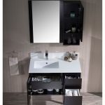 Monaco Modern 36″ Espresso Left Bathroom Vanity Set with Mirror, Wall Cabinet and Chrome Legs