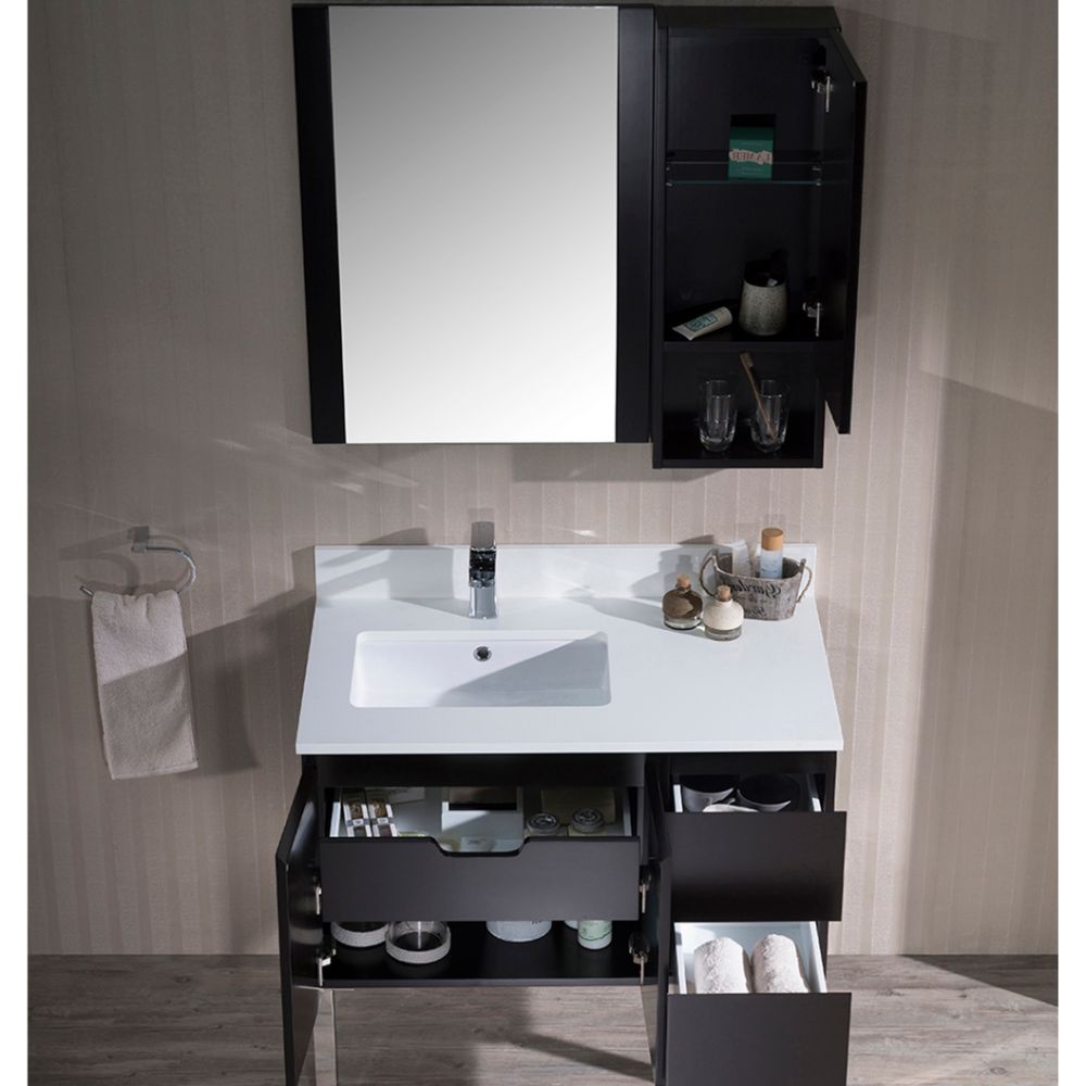 Monaco Modern 36" Espresso Left Bathroom Vanity Set with Mirror, Wall Cabinet and Chrome Legs