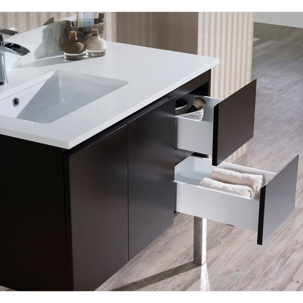 Monaco Modern 36" Espresso Left Bathroom Vanity Set with Mirror, Wall Cabinet and Chrome Legs
