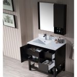 Monaco Modern 36″ Espresso Left Bathroom Vanity Set with Mirror, Wall Cabinet and Wood Legs