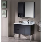 Monaco Modern 36″ Espresso Right Bathroom Vanity Set with Mirror, Wall Cabinet and Chrome Legs