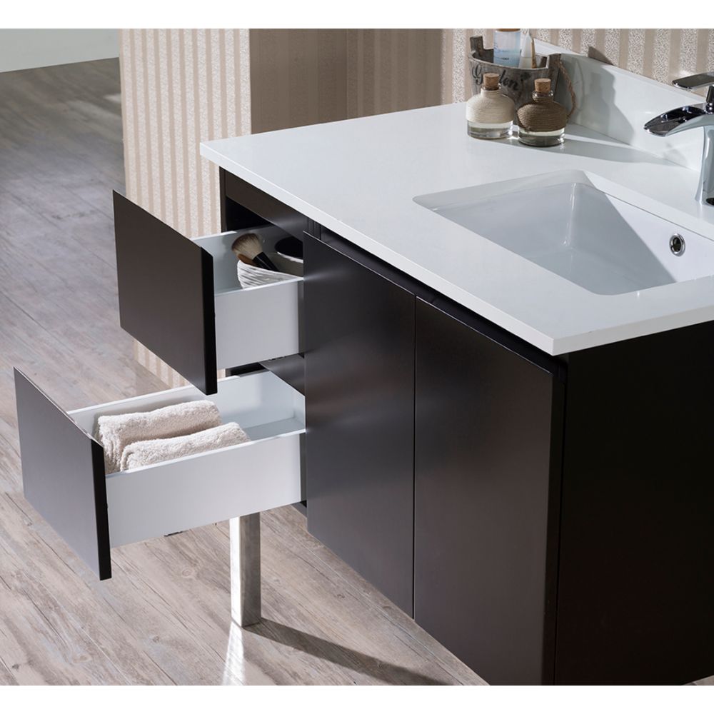 Monaco Modern 36" Espresso Right Bathroom Vanity Set with Mirror, Wall Cabinet and Chrome Legs