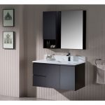 Monaco Modern 36″ Espresso Wall Mount Right Bathroom Vanity Set with Mirror and Wall Cabinet