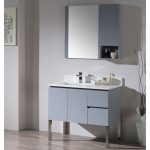 Monaco Modern 36″ Metal Gray Left Bathroom Vanity Set with Mirror, Wall Cabinet and Chrome Legs