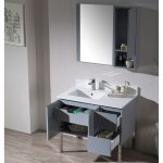 Monaco Modern 36″ Metal Gray Left Bathroom Vanity Set with Mirror, Wall Cabinet and Chrome Legs