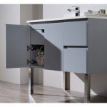 Monaco Modern 36″ Metal Gray Left Bathroom Vanity Set with Mirror, Wall Cabinet and Chrome Legs