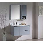Monaco Modern 36″ Metal Gray Wall Mount Left Bathroom Vanity Set with Mirror and Wall Cabinet