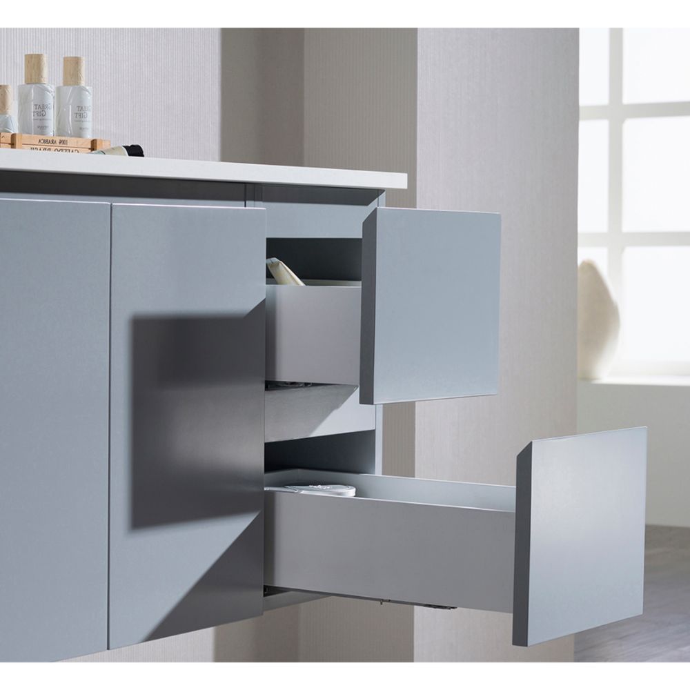 Monaco Modern 36" Metal Gray Wall Mount Left Bathroom Vanity Set with Mirror and Wall Cabinet