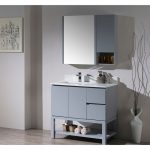 Monaco Modern 36″ Metal Gray Left Bathroom Vanity Set with Mirror, Medicine Wall Cabinet and Wood Legs