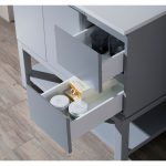 Monaco Modern 36″ Metal Gray Left Bathroom Vanity Set with Mirror, Medicine Wall Cabinet and Wood Legs