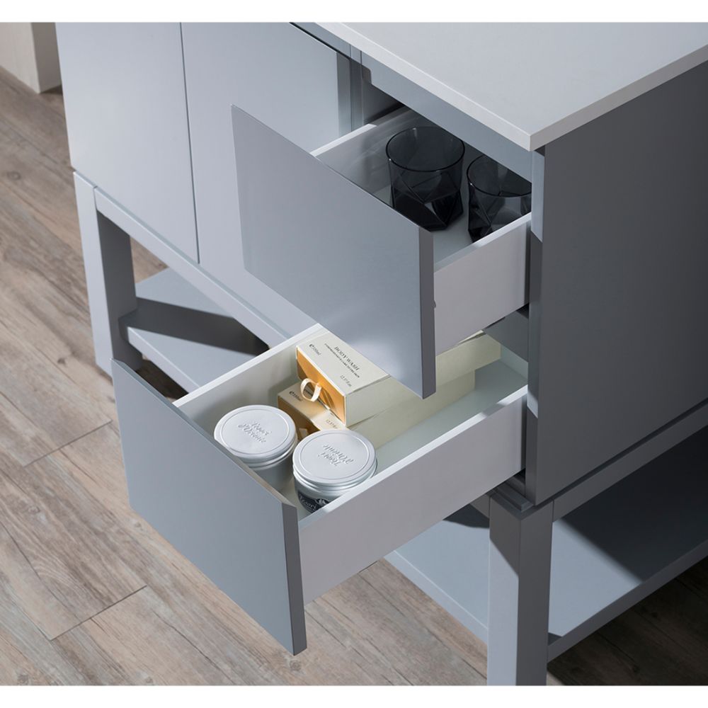 Monaco Modern 36" Metal Gray Left Bathroom Vanity Set with Mirror, Medicine Wall Cabinet and Wood Legs
