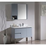 Monaco Modern 36″ Metal Gray Right Bathroom Vanity Set with Mirror, Wall Cabinet and Chrome Legs