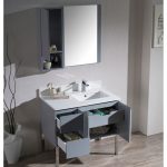 Monaco Modern 36″ Metal Gray Right Bathroom Vanity Set with Mirror, Wall Cabinet and Chrome Legs