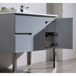 Monaco Modern 36″ Metal Gray Right Bathroom Vanity Set with Mirror, Wall Cabinet and Chrome Legs