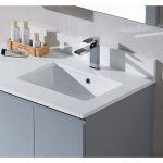 Monaco Modern 36″ Metal Gray Right Bathroom Vanity Set with Mirror, Wall Cabinet and Wood Legs