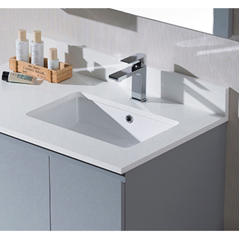 Monaco Modern 36" Metal Gray Right Bathroom Vanity Set with Mirror, Wall Cabinet and Wood Legs