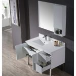 Monaco Modern 42″ Matte White Left Bathroom Vanity Set with Mirror, Wall Cabinet and Chrome Legs