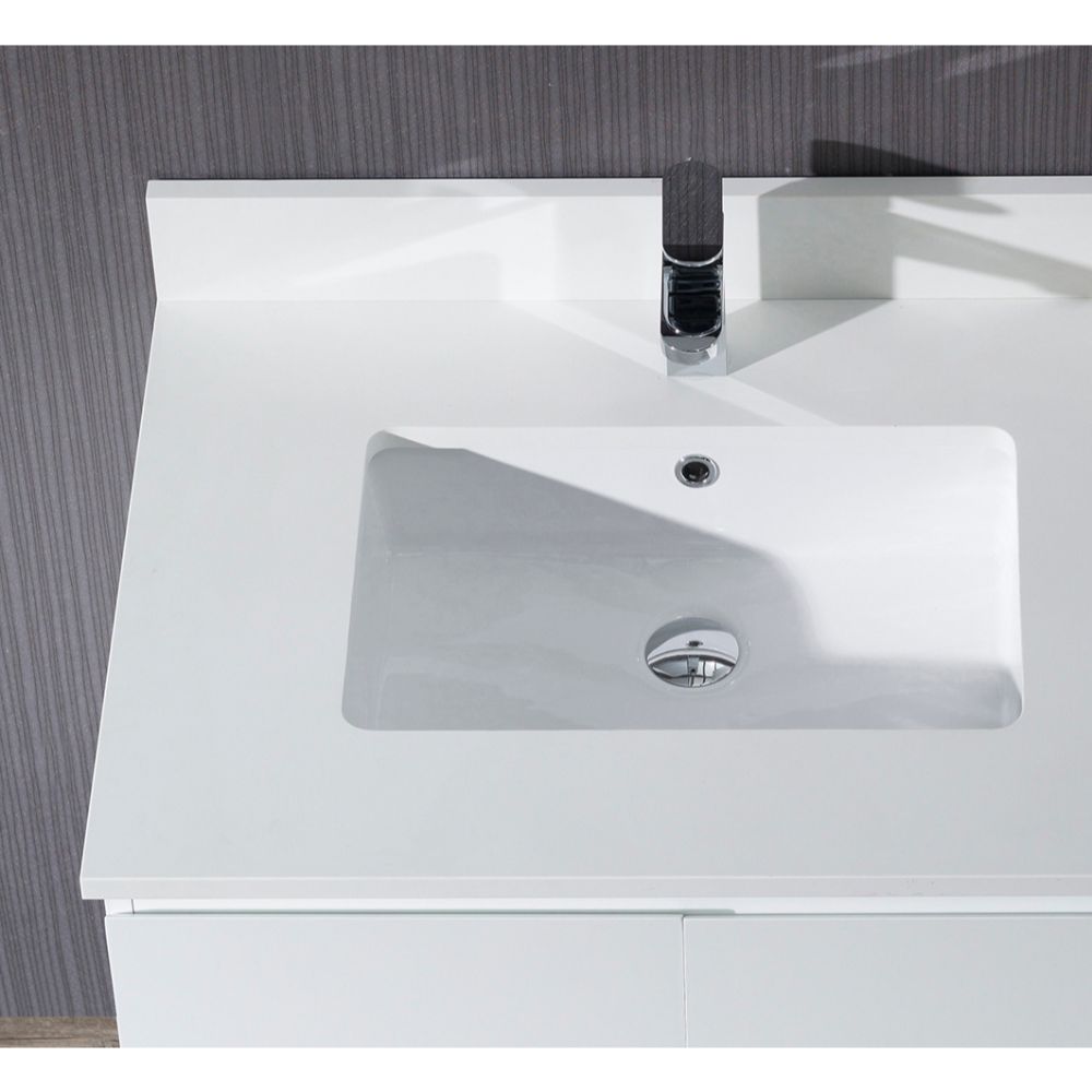 Monaco Modern 42" Matte White Left Bathroom Vanity Set with Mirror, Wall Cabinet and Chrome Legs